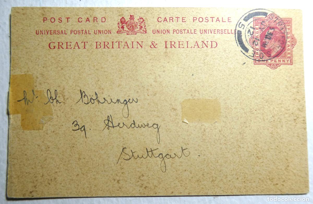 Sellos: Entero postal brit&aacute;nico, Sello Preimpreso de un penique ,alrededor de 1900