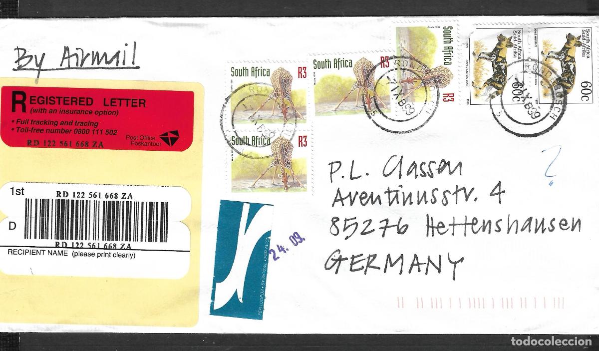 Sellos: sudafrica 1999 sobre circulado a alemania - 152/3