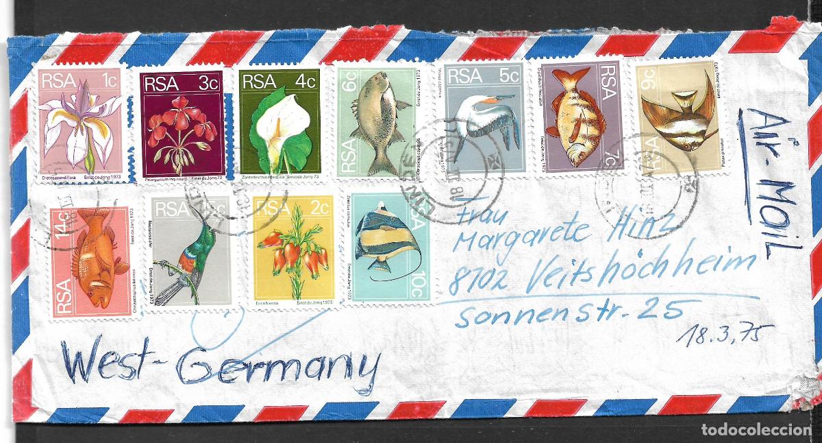Sellos: sudafrica 1975 sobre circulado a alemania - 152/3