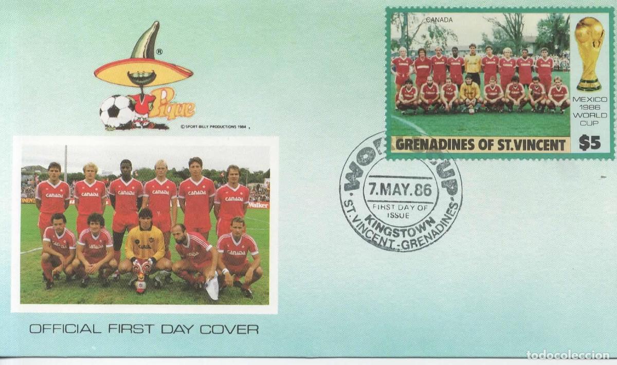 Sellos: GRANADINES FDC COPA MUNDIAL FUTBOL MEXICO 1986 WORLD CUP CANADA TEAM
