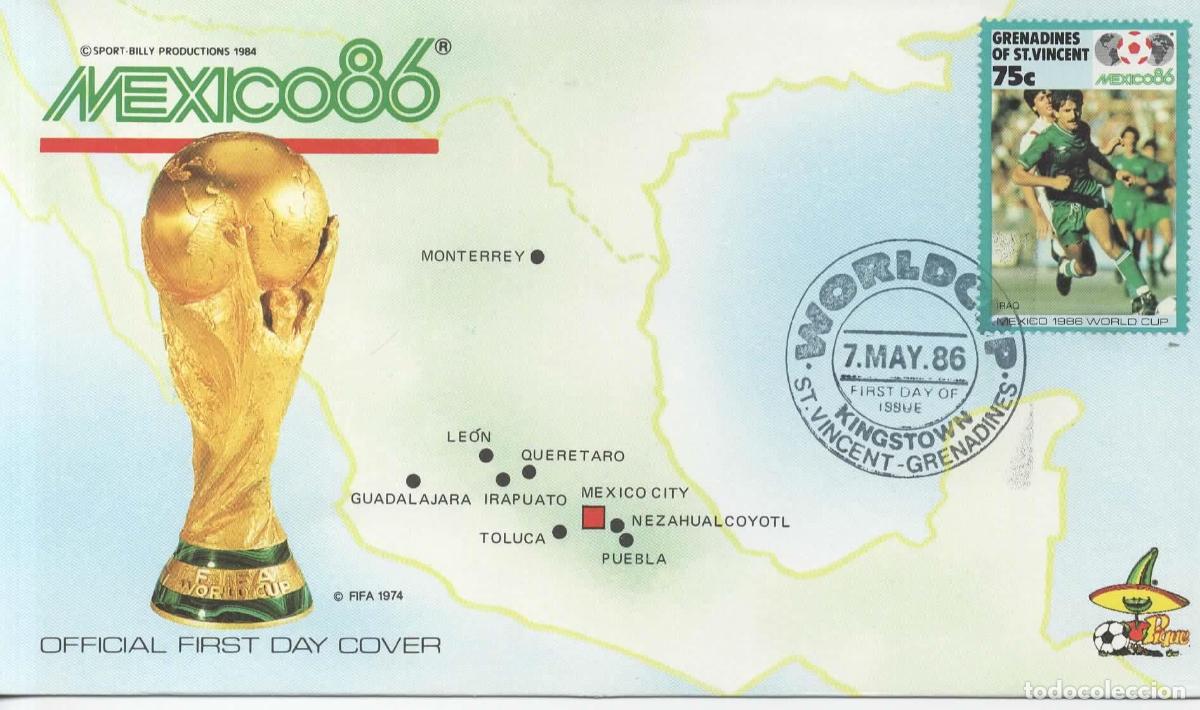Sellos: GRANADINES FDC COPA MUNDIAL FUTBOL MEXICO 1986 WORLD CUP IRAK IRAQ