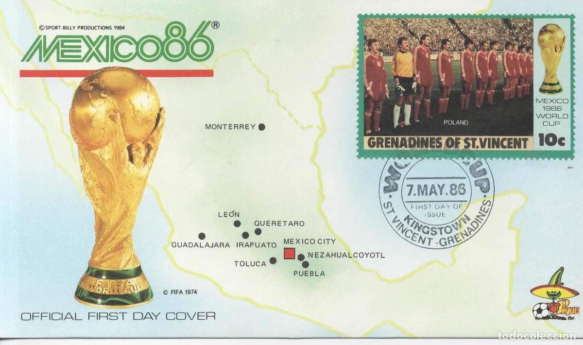 Sellos: GRANADINES FDC COPA MUNDIAL FUTBOL MEXICO 1986 WORLD CUP POLAND POLONIA