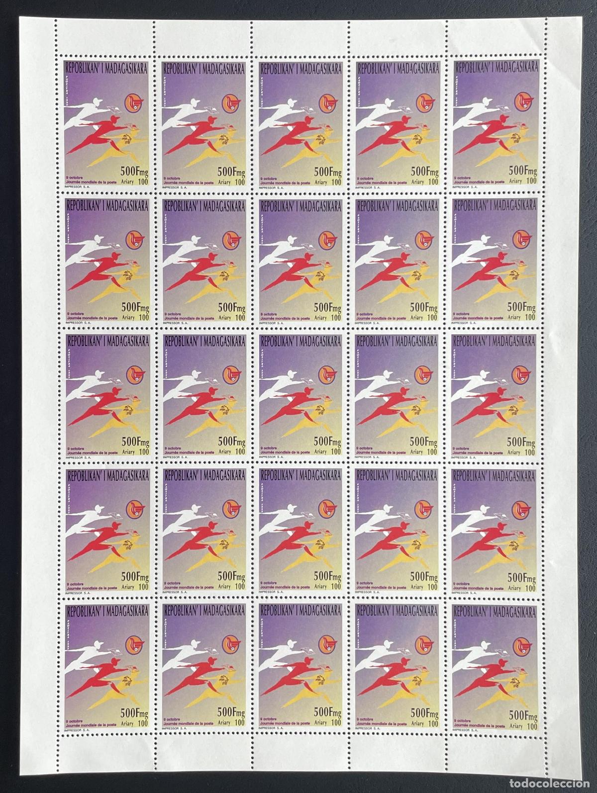 Sellos: Madagascar 1995 YT 1424 bloque D&iacute;a Mundial del Correo corredores UPU
