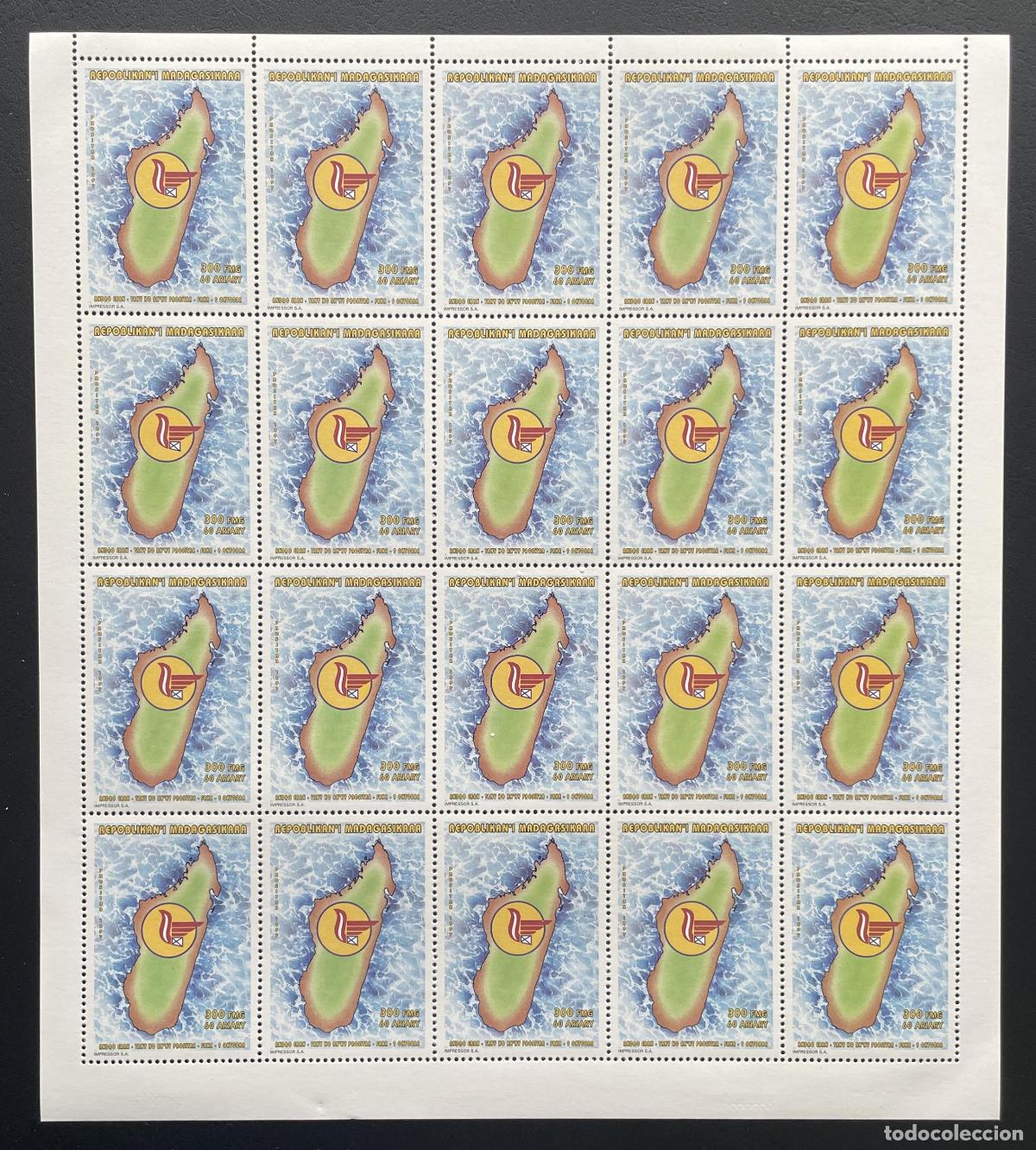 Sellos: Madagascar 1997 YT 1514 tabl&oacute;n mapa isla D&iacute;a Mundial Correo UPU oc&eacute;ano