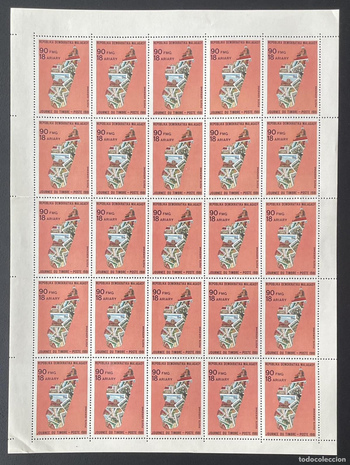 Sellos: Madagascar 1981 YT PA 182 bloque D&iacute;a del Sello correo a&eacute;reo tarjeta