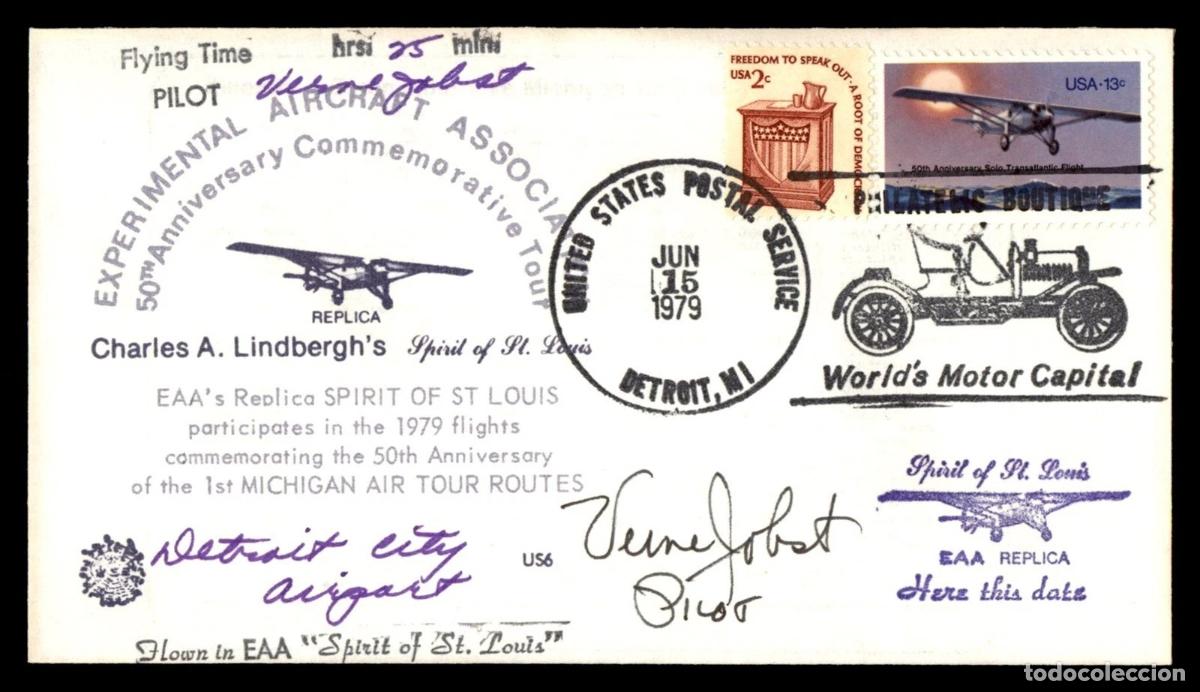 Sellos: ESTADOS UNIDOS USA 1979 DETROIT WORLD&acute;S MOTOR CAPITAL VUELO SPIRIT OF ST LOUIS LINDBERGH