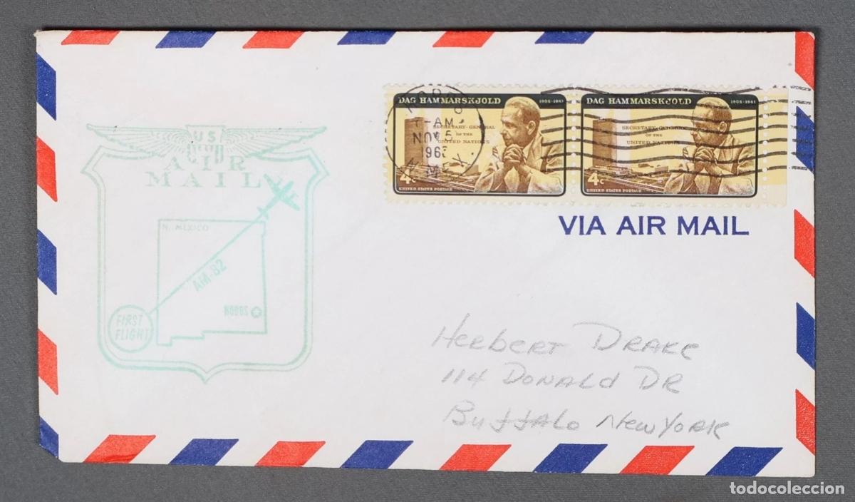Sellos: STASDOS UNIDOS VUELO HOBBS ALBUQUERQUE NEW MEXICO 1963 SELLO CON ERROR NACIONES UNIDAS UNITED NATION