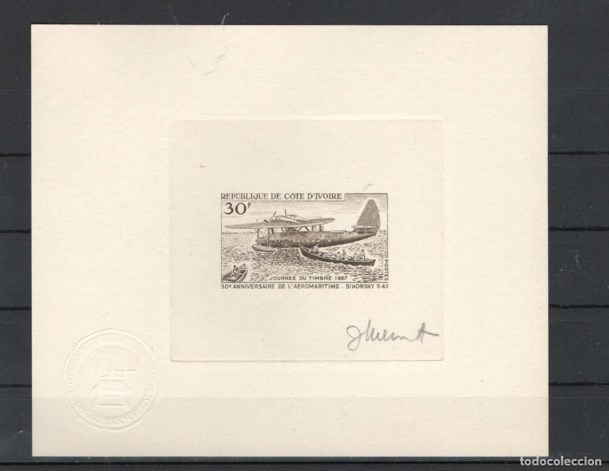 Sellos: COTE D&acute;IVOIRE PRUEBA DE ARTISTA FIRMADA DIE PROOF AVION SIKORSKI S43 PLANE AEROMARITIME