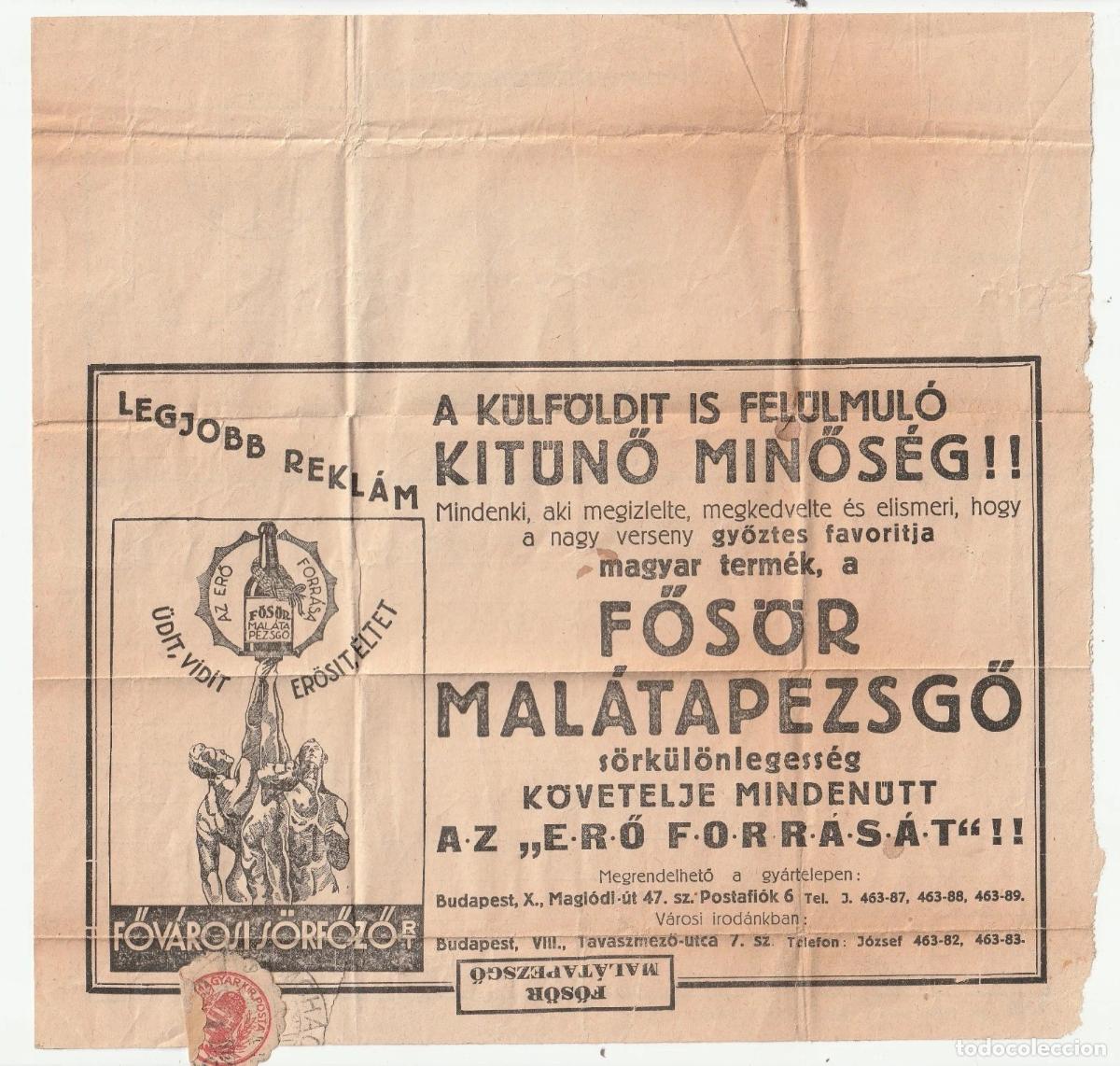 Sellos: HUNGRIA TELEGRAMA PUBLICIDAD 1930 CERVEZA BERR BIRRA