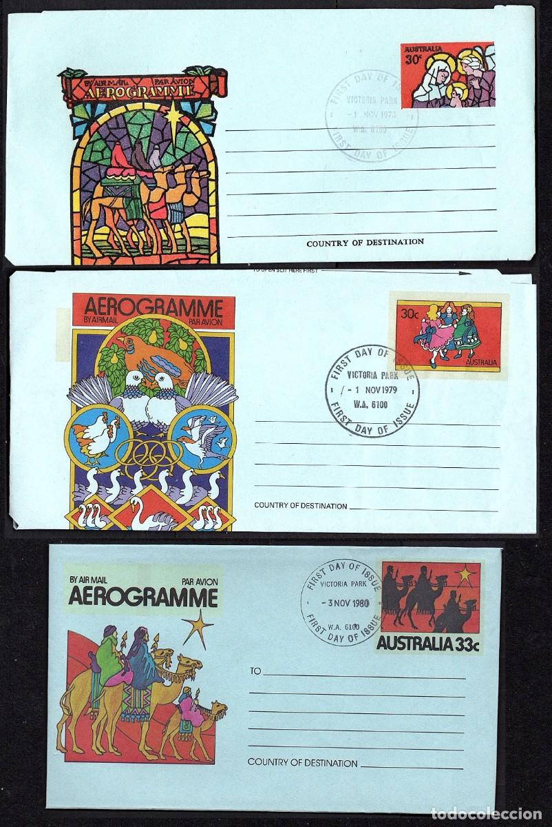 Sellos: 3 AEROGRAMAS DE AUSTRALIA NAVIDAD 1978-1979 Y 1980 CON MATASELLOS PRIMER DIA.