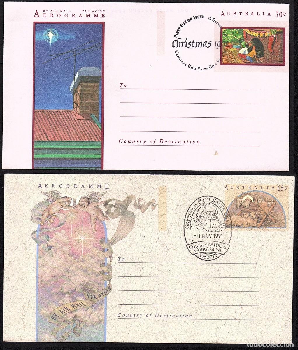 Sellos: 2 AEROGRAMAS DE AUSTRALIA NAVIDAD 1990 Y 1991 CON MATASELLOS CONMEMORATIVO