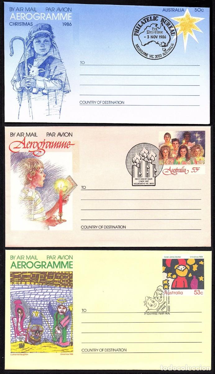 Sellos: 3 AEROGRAMAS DE AUSTRALIA NAVIDAD 1986-1987 Y 1988 CON MATASELLOS CONMEMORATIVO