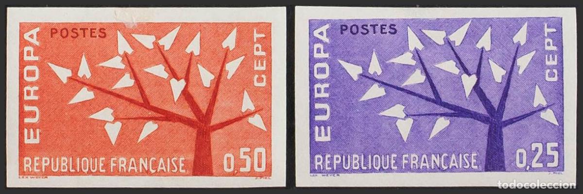 Timbres: Francia. &#9733;&#9733;Yvert 1358/59. 1962. Serie completa (25 cts claridad). SIN DENTAR. MAGNIFICA.