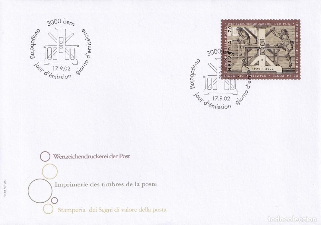 Sellos: FDC Suiza Helvetia 2002 - Imprenta de sellos de Correos - Prensa antigua litograf&iacute;a s. XVII ..