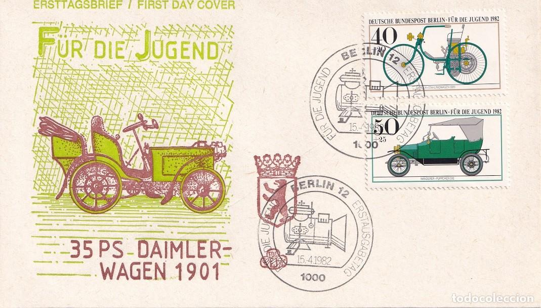 Sellos: FDC Berl&iacute;n 1982 / 35 PS Daimler Wagen 1901 - Daimler 1889 &middot; Wanderer Puppchen 1911 / Bicicletas y ..