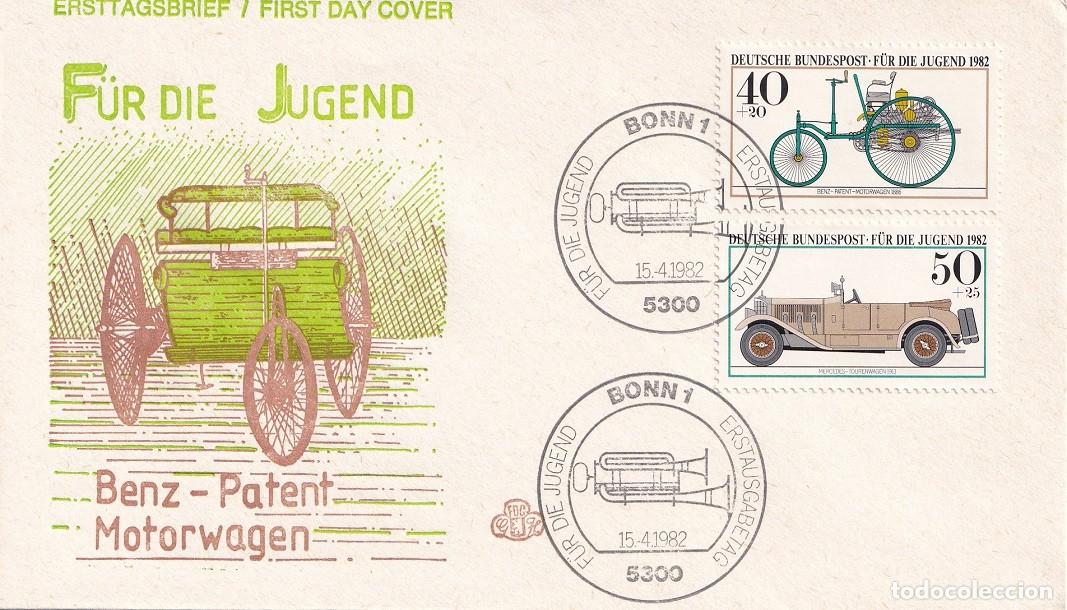 Sellos: FDC Alemania 1982, F&uuml;r die Jugend Benz-Patent motorwagen Pro juventud coches hist&oacute;ricos Museo Munich