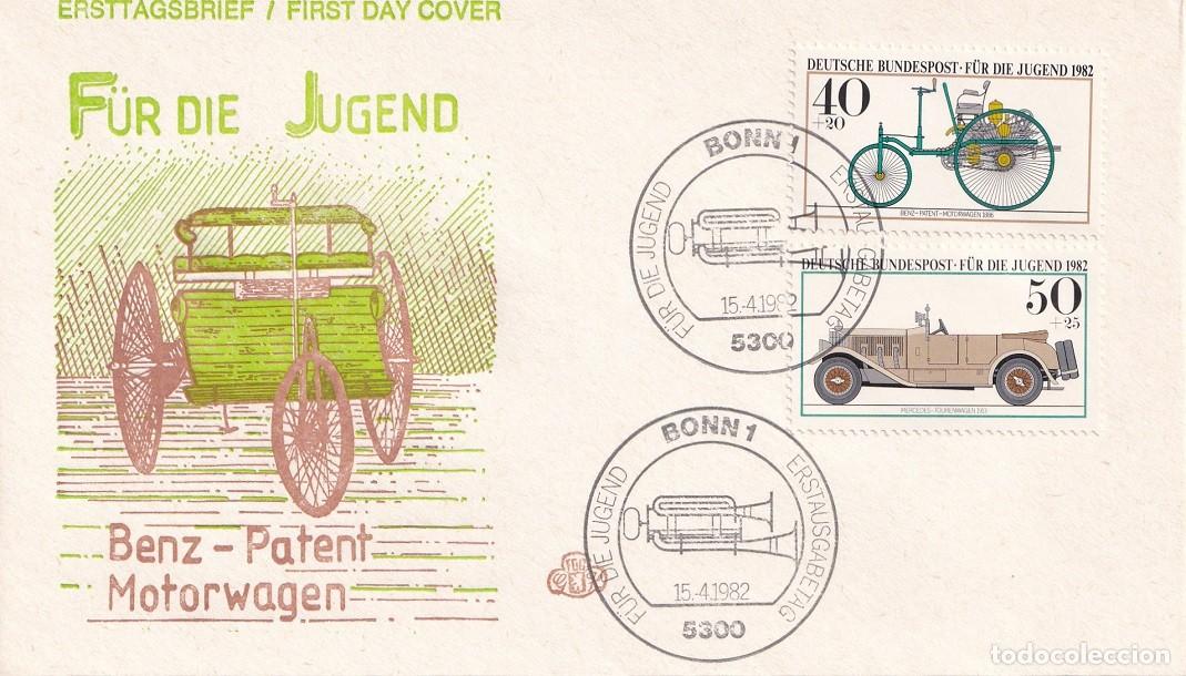 Sellos: FDC Alemania 1982, F&uuml;r die Jugend Benz-Patent motorwagen Pro juventud coches hist&oacute;ricos Museo Munich