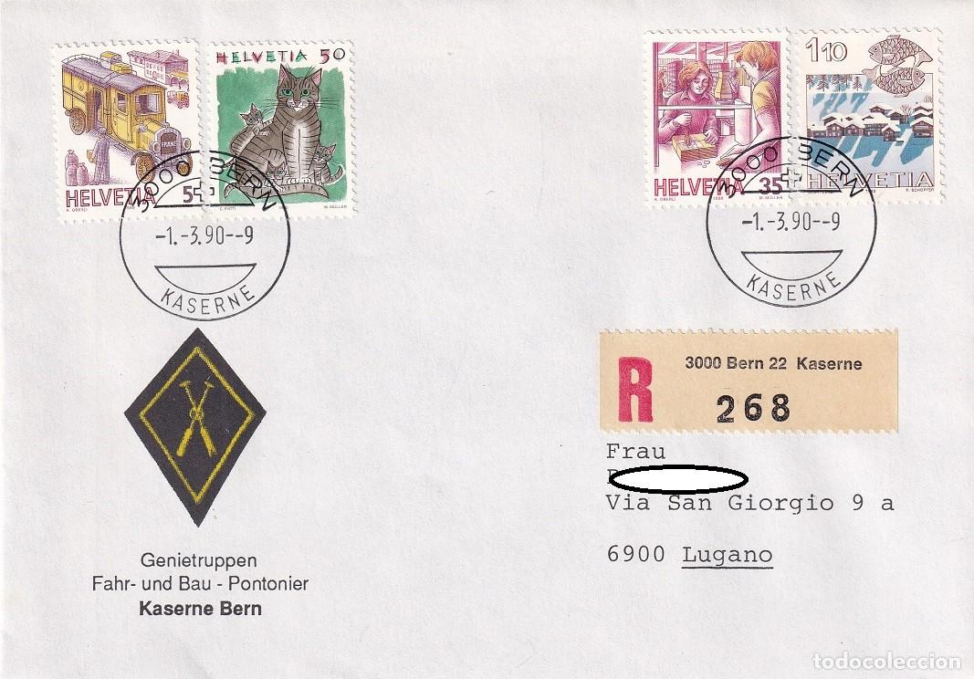 Sellos: Sobre Certificado Suiza 1990 - Matasellos Militar Berna Kaserne - Tropas ingenieros pontoneros const