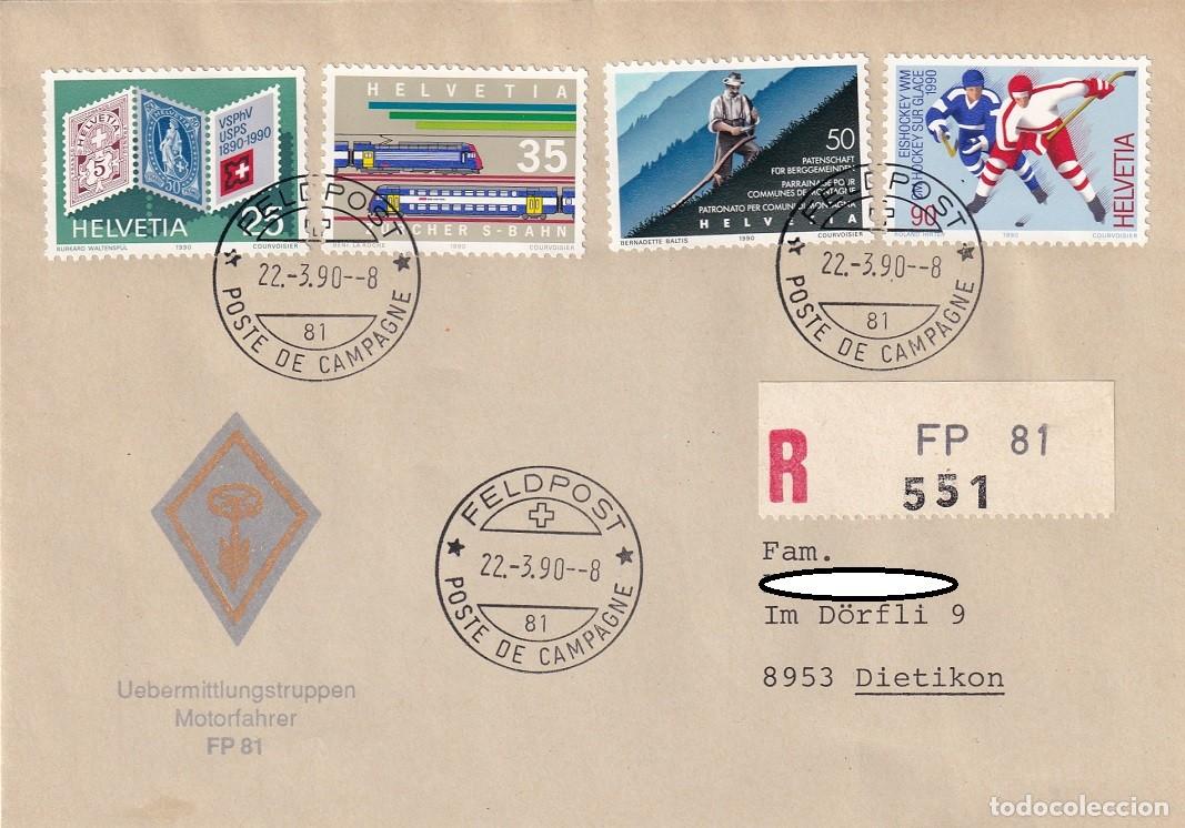 Sellos: Sobre certificado militar Suiza 1990 - FP 81 Feldpost correo campa&ntilde;a - Transmisiones y conductores
