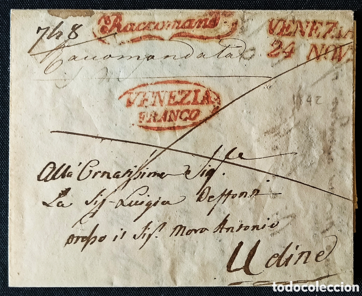 Sellos: ITALIA: REINO LOMBARDO V&Eacute;NETO. Austria / 1842. Carta CERTIFICADA VENECIA a UDINE. EXCEPCIONAL RAREZA