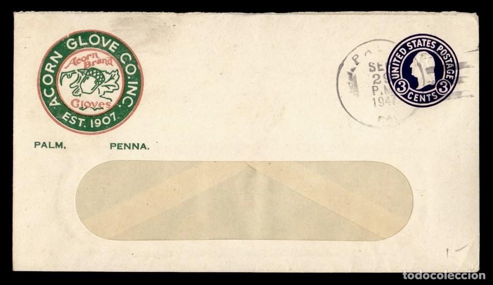 Sellos: ESTADOS UNODPS USA ENTERO POSTAL 1947 ACORN GLOVE CO GUANTE BELLOTA COMIDA FOOD