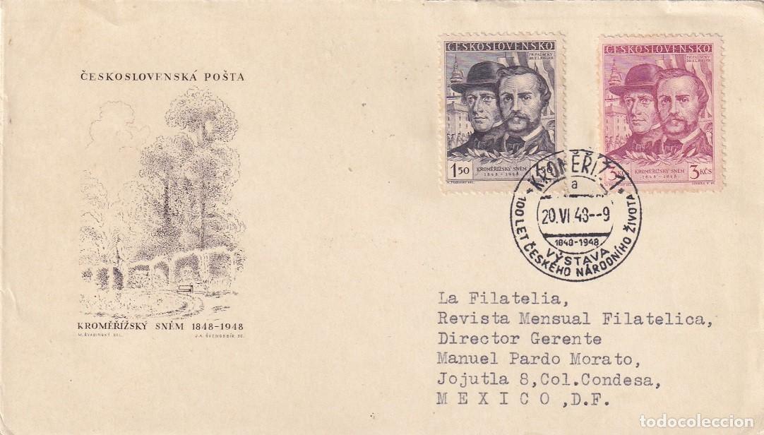 Sellos: Frontal sobre de Checoslovaquia a M&eacute;xico 1948 - Centenario de vida nacional checa 1848 - Exposici&oacute;n