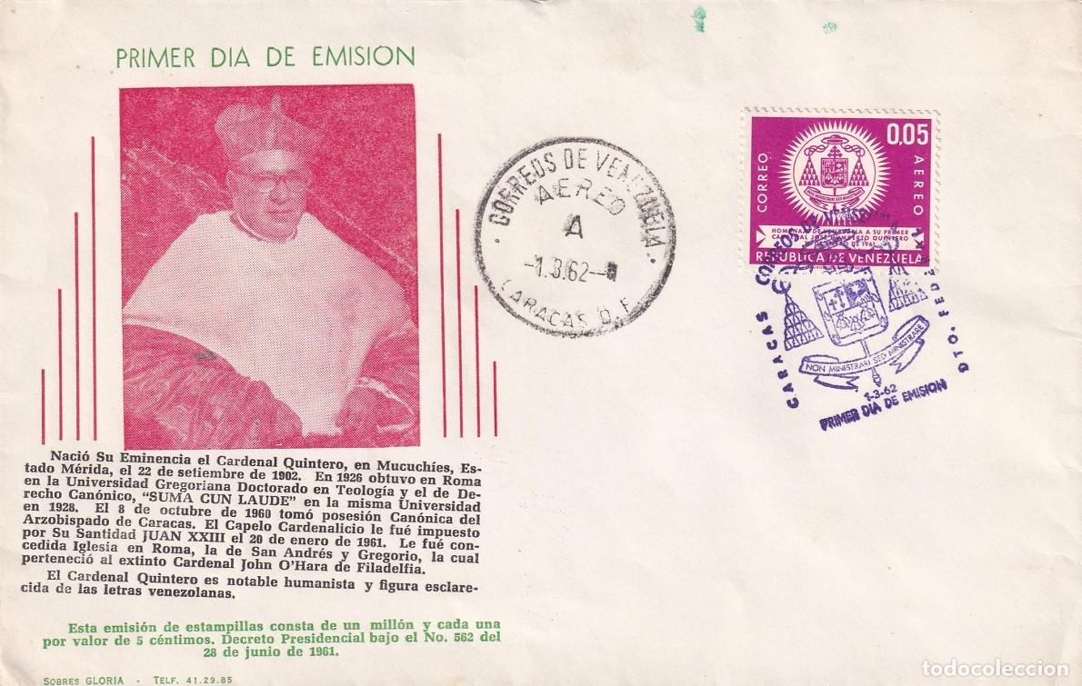 Selos: FDC Venezuela 1962 - Cardenal Quintero - Non ministrari sed ministrare - Primer d&iacute;a de emisi&oacute;n