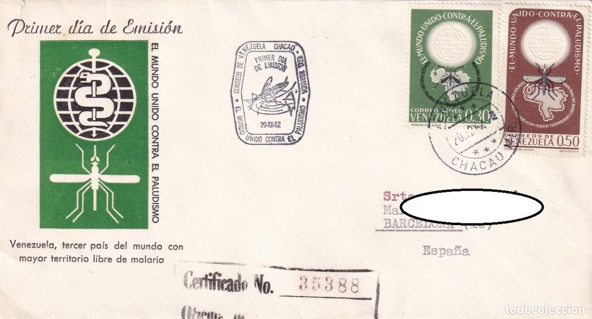 Sellos: Sobre Venezuela 1962 - El mundo contra el Paludismo - Venezuela 3er pa&iacute;s mayor libre de malaria