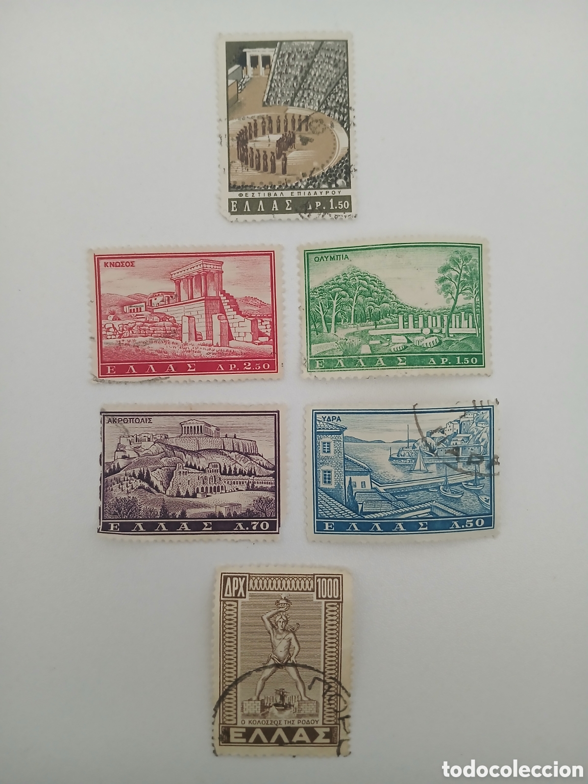 Sellos: Lote 6 sellos usados - Acr&oacute;polis, Knossos, Olimpia y m&aacute;s