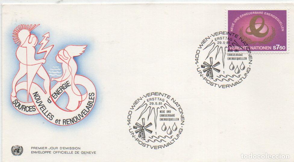 Sellos: NACIONES UNIDAS VIENA, PRO ENERGIAS RENOVABLES, MATASELLO DE 29-6-1981