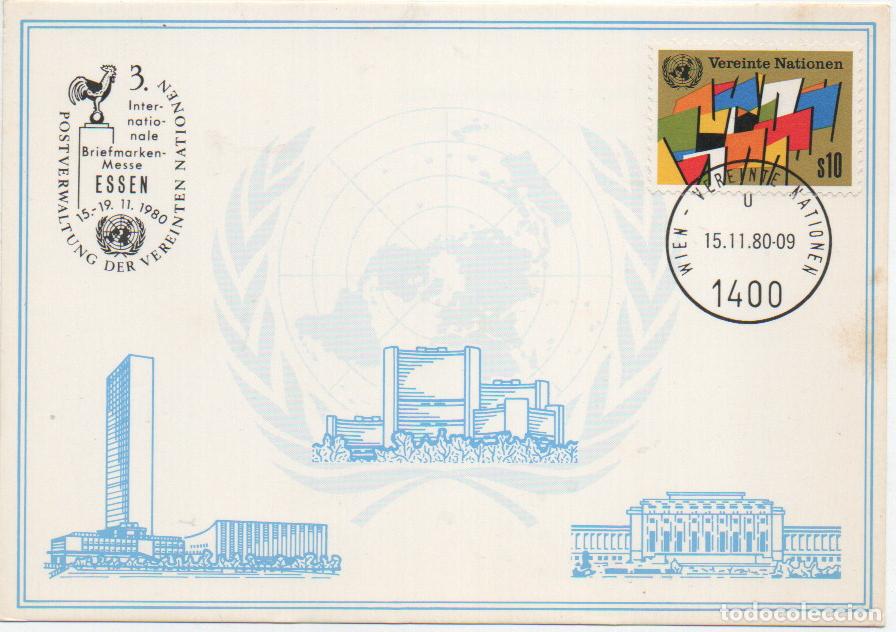 Sellos: NACIONES UNIDAS VIENA, EXPOSICION INTERNACIONAL DE FILATELIA EN ESSEN, MATASELLO DE 15-11-1981