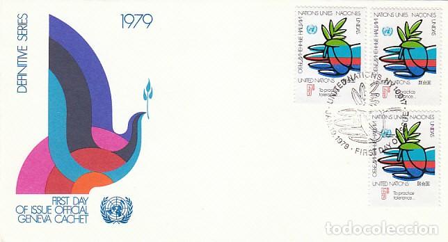 Sellos: NACIONES UNIDAS NUEVA YORK, PRACTICA LA TOLERANCIA, MATASELLO DE 19-1-1979