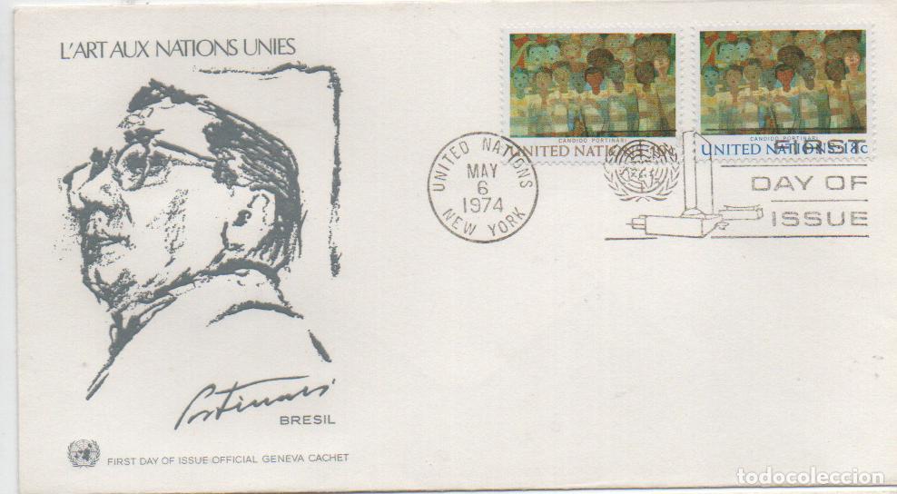 Sellos: Naciones Unidas Nueva York 267/8, Arte en la ONU Coro de ni&ntilde;os de Portinari, primer dia de 6-5-1974