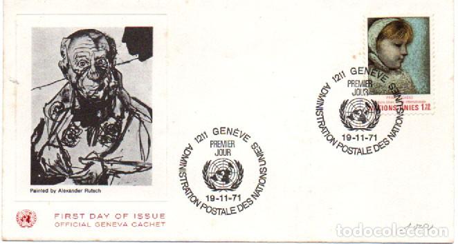 Sellos: NACIONES UNIDAS GINEBRA, PABLO PICASSO: NI&Ntilde;A, PRIER DIA DE DE 19-11-1971