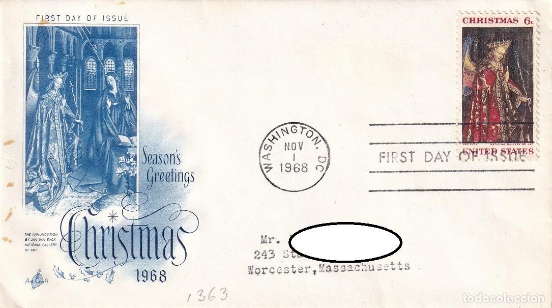 Sellos: FDC Washington D.C. 1968 - Season's Greetings Christmas - La Anunciaci&oacute;n de Van Eyck