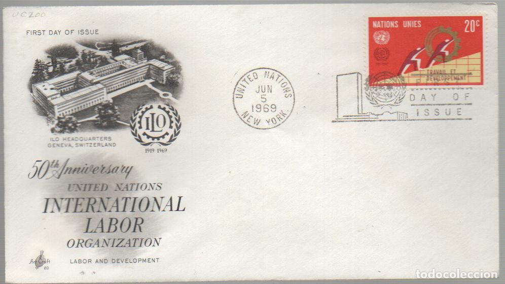 Sellos: NACIONES UNIDAS NUEVA YORK IVERT N&ordm; 194, OIT, ORGANIZACION INT.L DEL TRABAJO, PRIMER DIA 5-6-1969