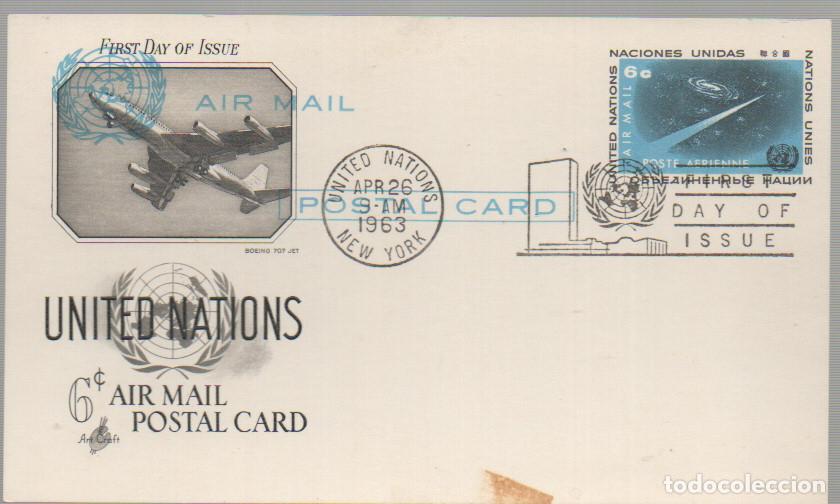 Sellos: Naciones Unidas Nueva York ivert Aereo n&ordm; 8, sello para colrreo aereo, primer dia 26-4-1963