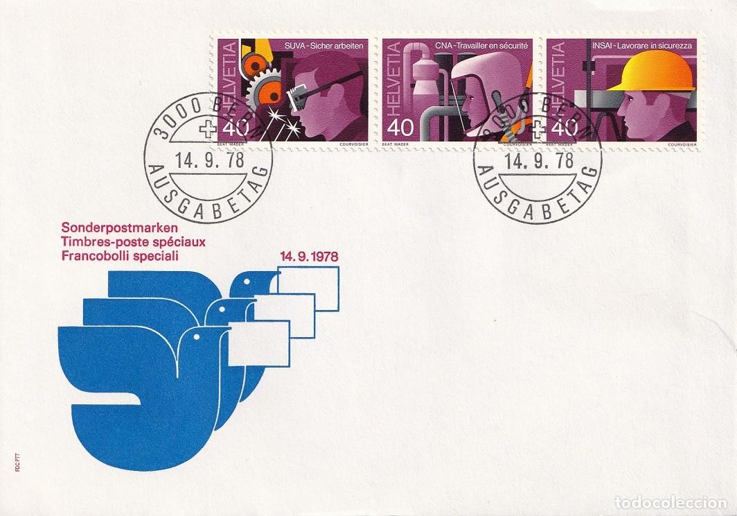 Sellos: FDC Suiza 1978 Helvetia - Seguridad laboral &middot; Serie completa - Primer d&iacute;a