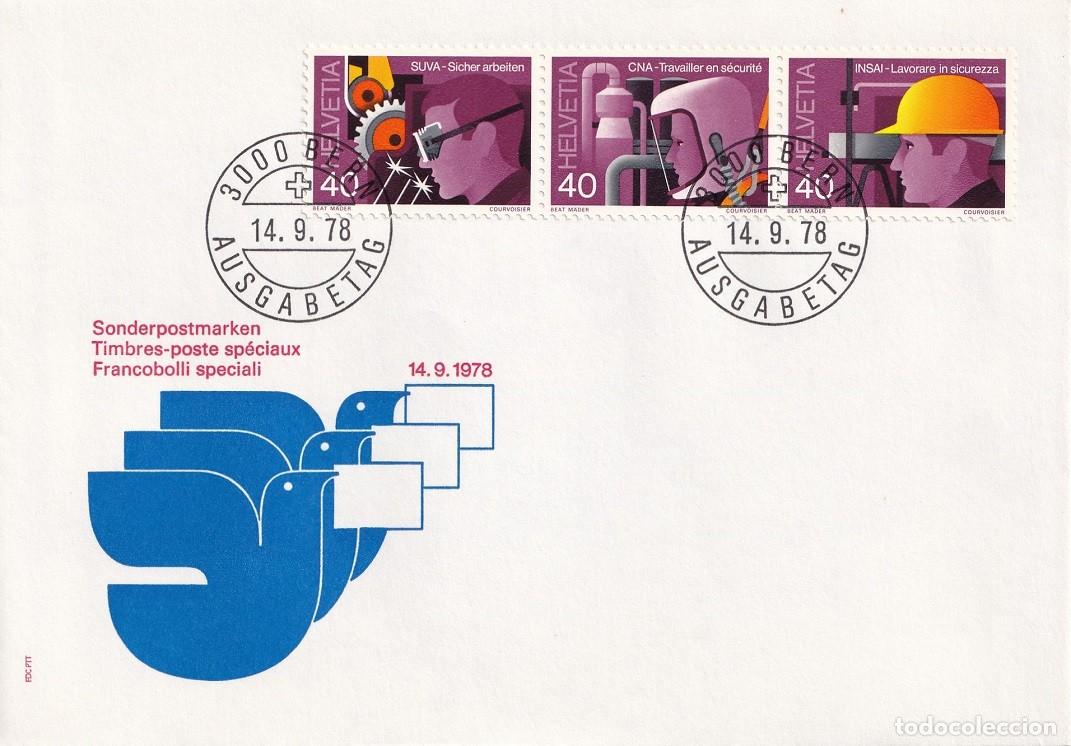 Sellos: FDC Suiza 1978 Helvetia - Seguridad laboral &middot; Serie completa - Primer d&iacute;a
