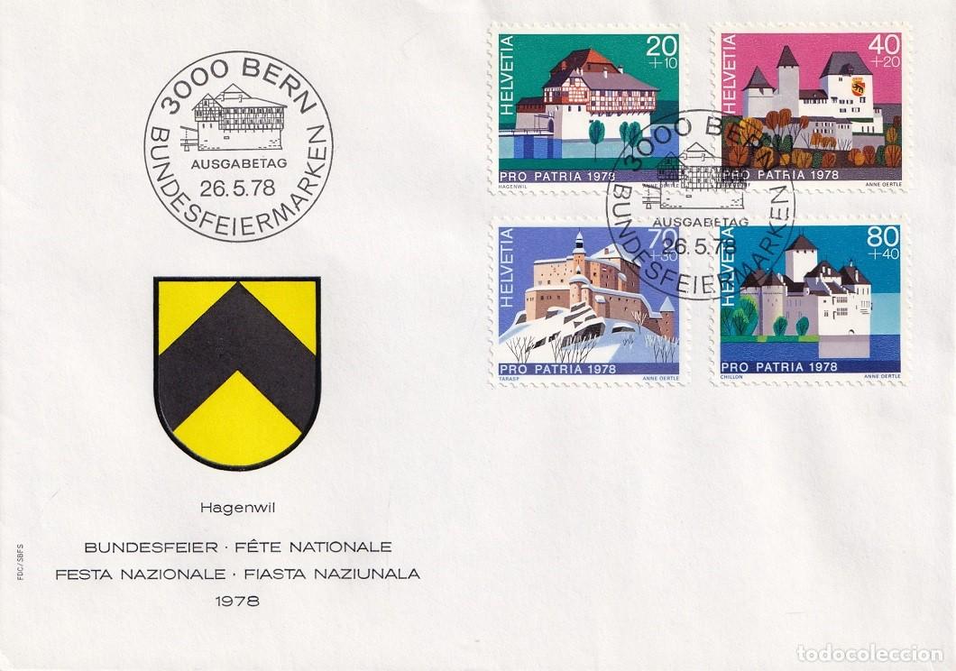 Sellos: FDC Suiza 1978 Helvetia - Pro Patria Castillos - Fiesta Nacional - Serie completa - Primer d&iacute;a