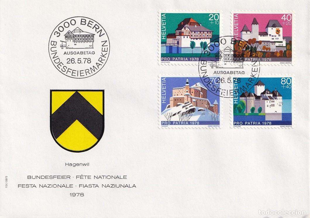 Sellos: FDC Suiza 1978 Helvetia - Pro Patria Castillos - Fiesta Nacional - Serie completa - Primer d&iacute;a