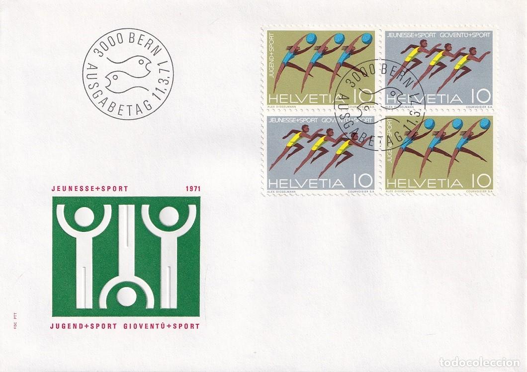 Sellos: FDC Suiza 1971 Helvetia - Juventud y Deporte - Primer d&iacute;a