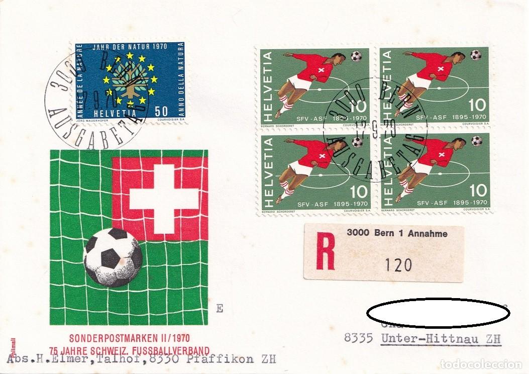 Sellos: FDC Suiza 1970 Helvetia R - 75 Aniversario de la Federaci&oacute;n Nacional de F&uacute;tbol - Primer d&iacute;a