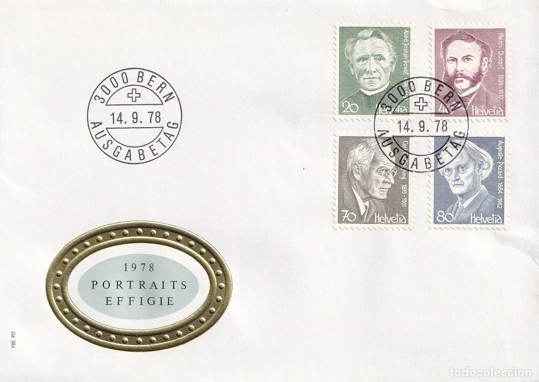 Sellos: FDC Suiza 1978 Helvetia - Personajes Joseph Bovet &middot; Henry Dunant &middot; Carl Gustav Jung &middot; August Piccard