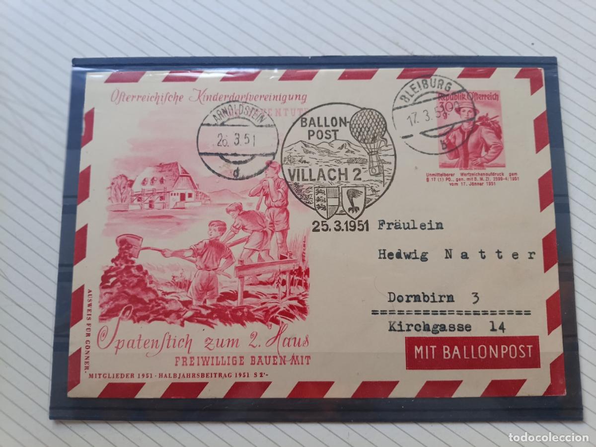 Sellos: Postcard Austria Osterreich Correo en globo Ballonpost 1951 Villach