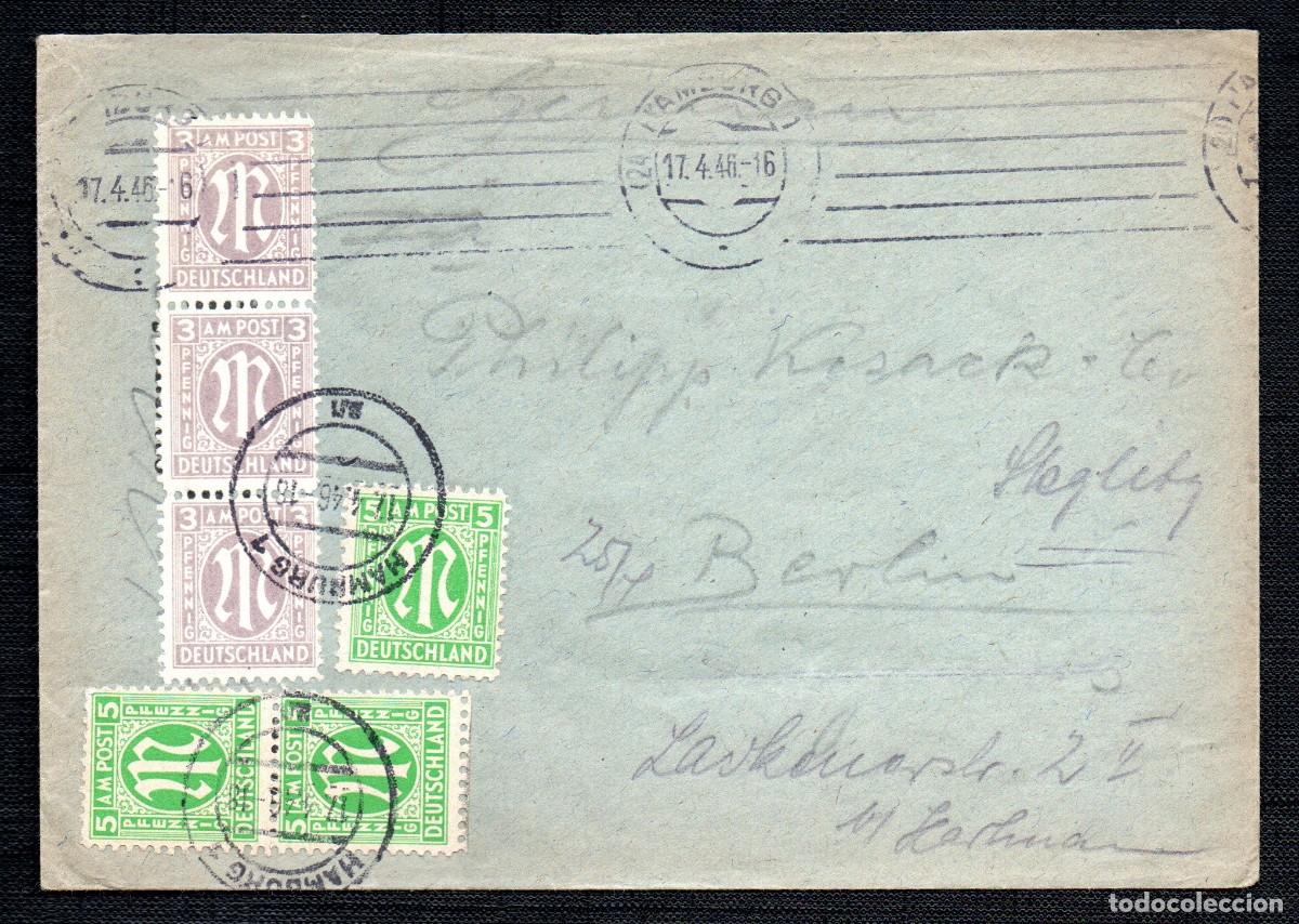 Sellos: ALEMANIA . OCUPACI&Oacute;N BIZONA. 1946 HAMBURG A BERLIN. MI 1,3