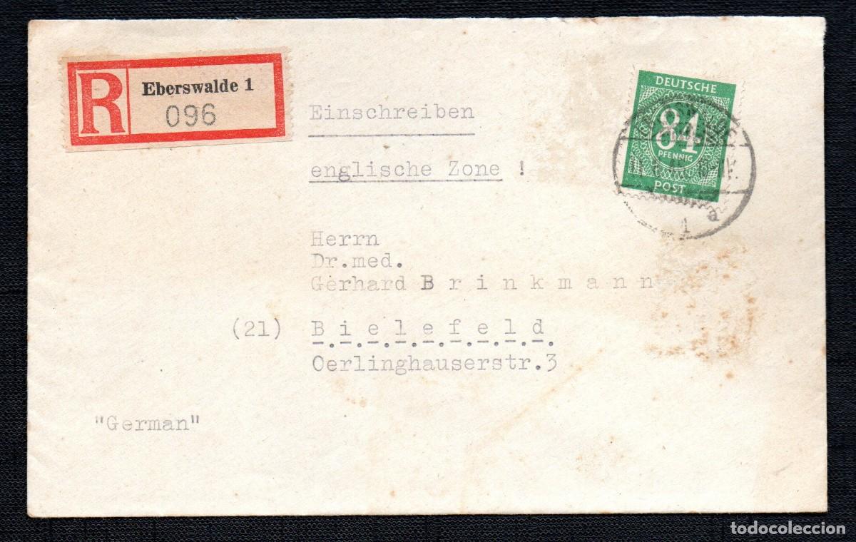 Sellos: ALEMANIA .OCUPACI&Oacute;N AAS. ZONA INGLESA. 1946 CERTIFICADA EBERSWALDE A BIELEFELD