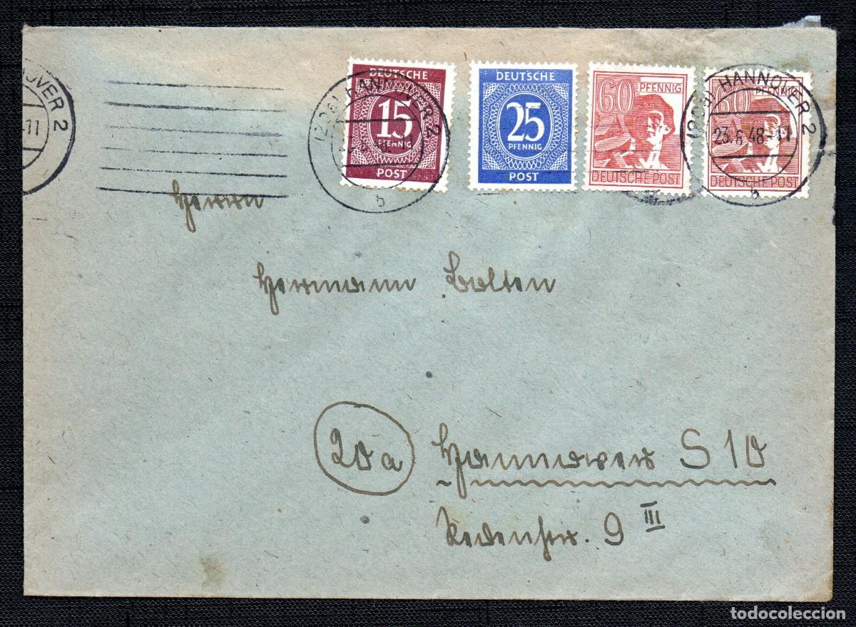 Sellos: ALEMANIA .OCUPACI&Oacute;N AAS. 1948 . MATASELLO DE HANNOVER. MI 948,952,956, A956
