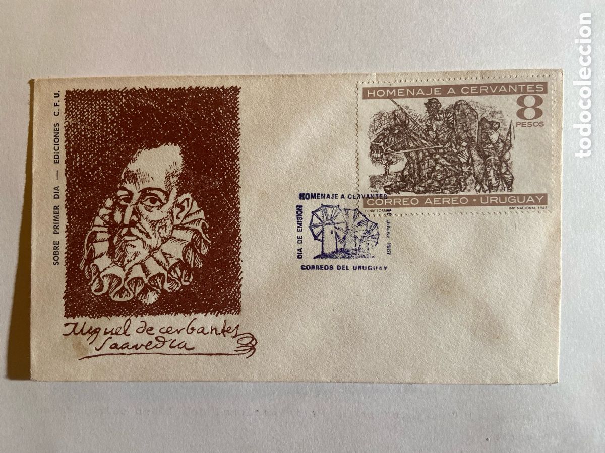 Sellos: MATASELLOS PRIMER DIA EMISION HOMENAJE A CERVANTES. URUGUAY 16-07-1967
