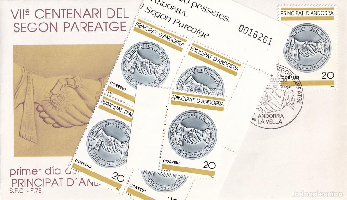 Sellos: FDC Andorra la Vella 1988 - VIIe Centenari del Segon Pareatge + Sellos / Primer d&iacute;a de circulaci&oacute;n